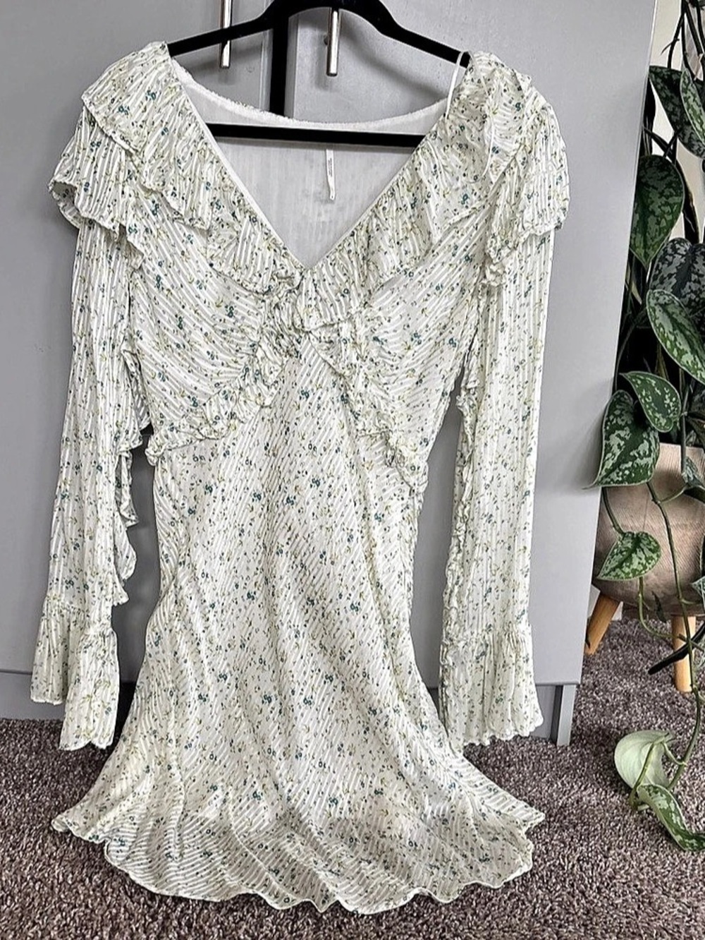 Free people Floral Ruffle Mini Dress White Size 10